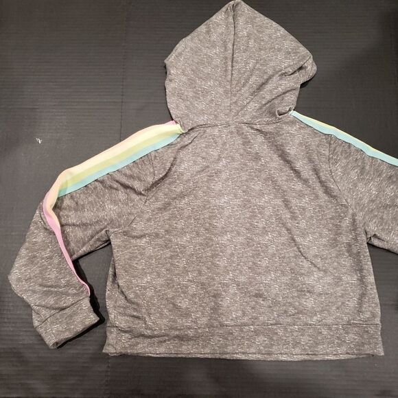 R.Sofia Grey Hoodie Cropped Rainbow Stripes - Picture 6 of 8